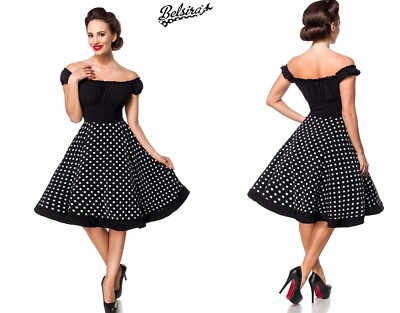 BELSIRA SWING KLEID vintage schwarz rockabilly punkte tellerock schulterfrei  