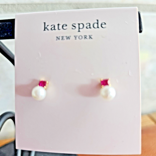 kate spade- Little Gems- Pearl/Stone Mini Drop Earrings- Deep Magenta- NWT- $38 - 第 4/6 張圖片
