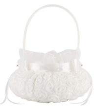 Bowknot Silk Cloth Wedding Ceremony Party Rose Flower Girl Basket White White...