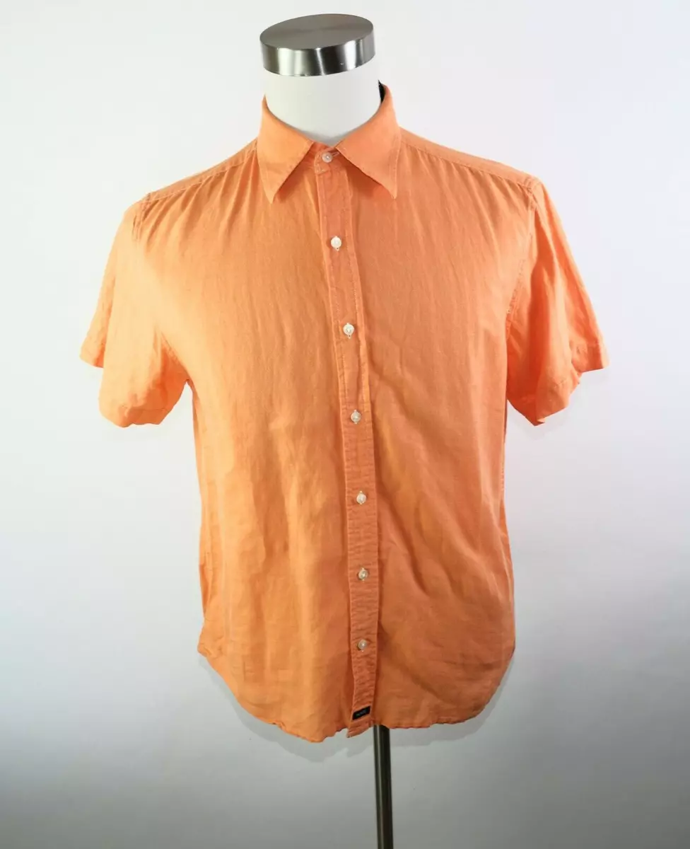 Mens orange button hot sale down dress shirt