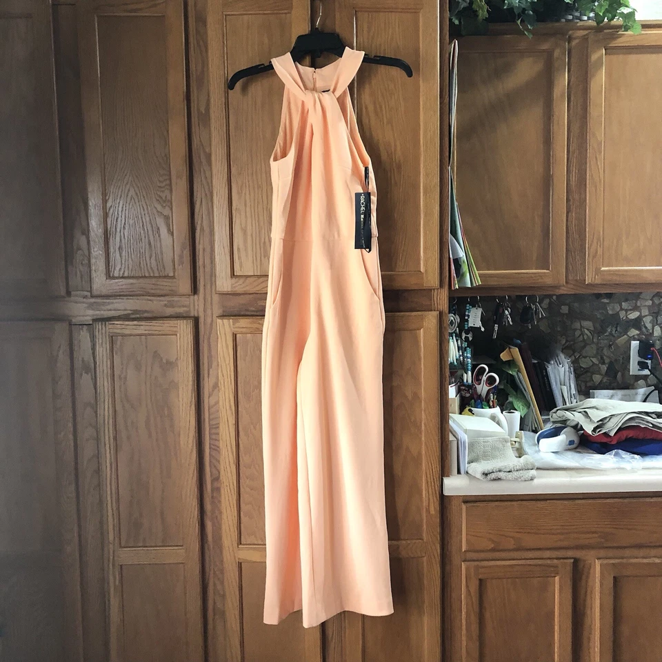 Mono RACHEL Rachel Roy Chic Torcido Frontal Halter Crepé Pierna Ancha Para Mujer’s Pequeño Foto 3 de 4