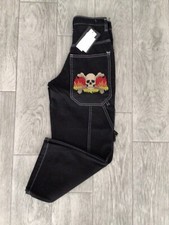 BOYS SCATE JEANS SKULL LOGO BLACK DENIM ZIP FLY WAIST 22 = 7-8 YRS 