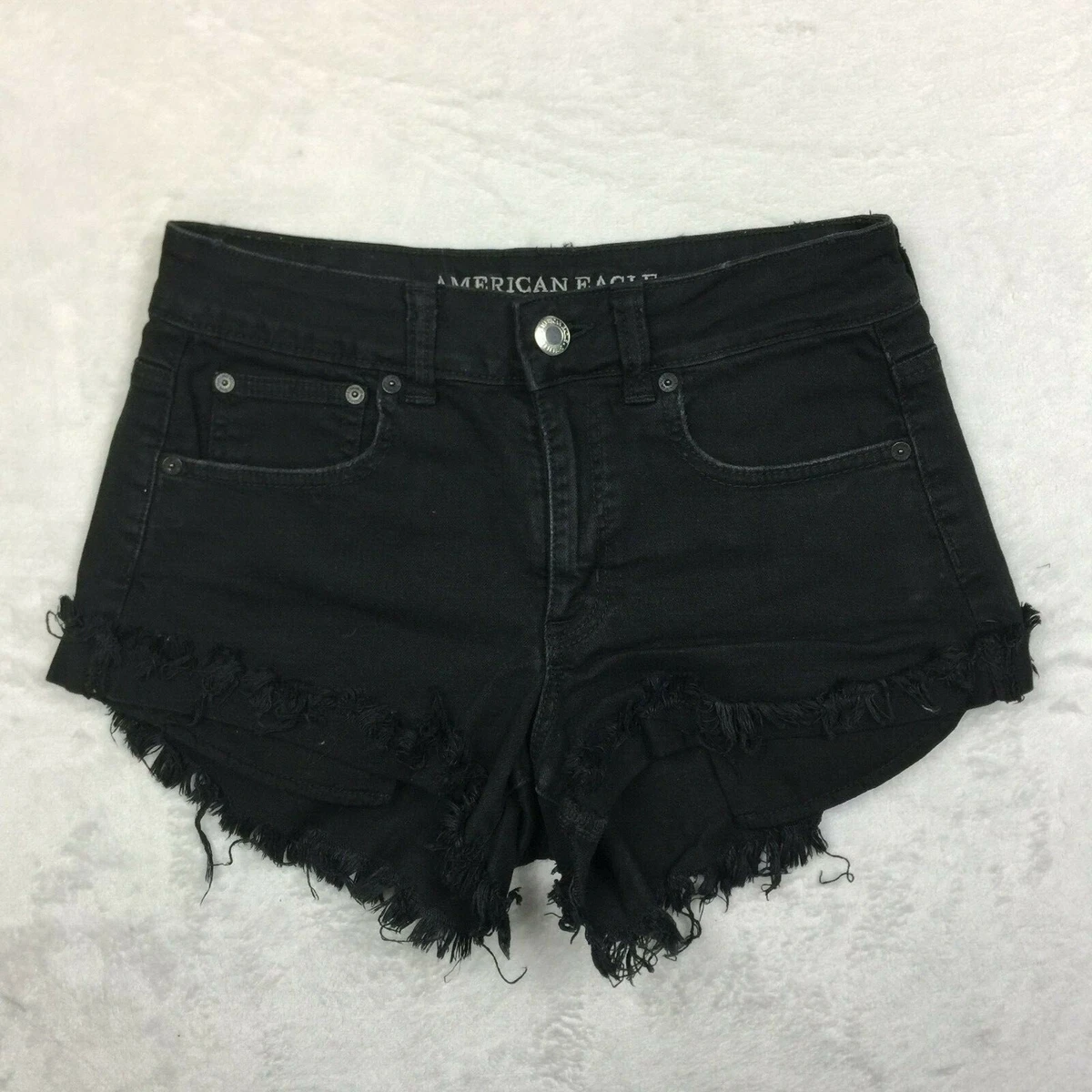 American Eagle Jean Shorts Womans Size 4 Black Denim Hi-Rise Festival Raw  Hem