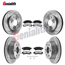 Front Rear Drilled Rotors Brakes Pads For Chevy Silverado GMC Sierra 1500 Yukon