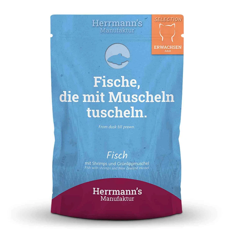 48 x Herrmanns Katzenfutter Fisch mit Grünlippmuschelpulver Tiernahrung 100Gr - Bild 2 von 2
