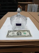 Delisoga 3 Footed Lead Crystal Diamond Design Covered Candy Dish