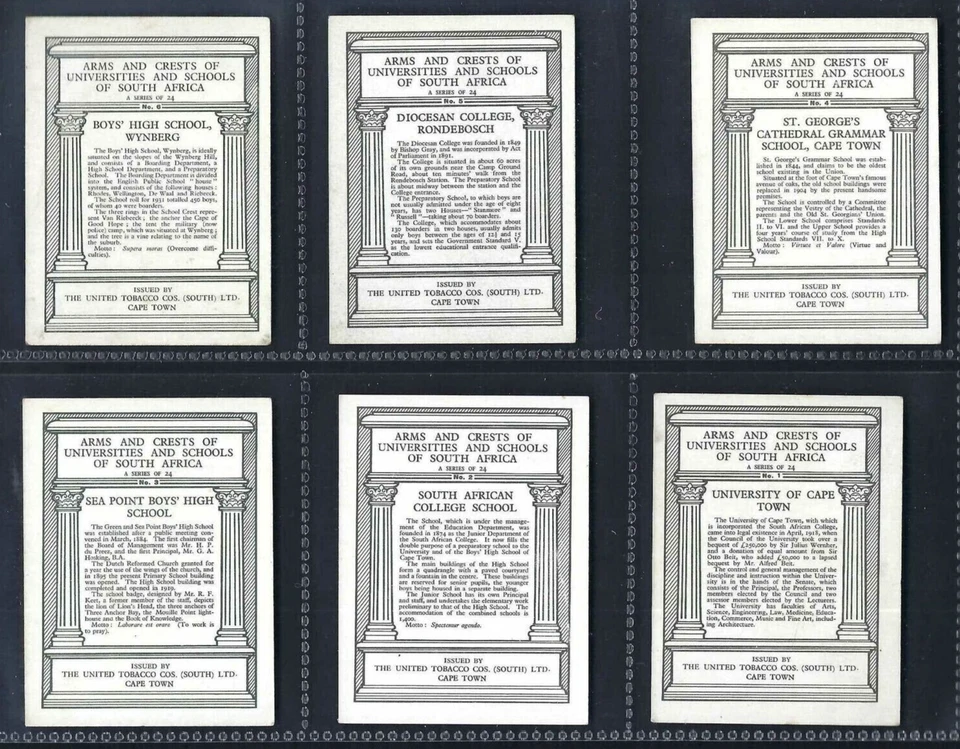 UNITED TOBACCO - ARMS AND CRESTS OF UNIVERSITIES AND SCHOOLS - SET OF 24 CARDS - Image 2 of 4