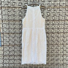 Calvin Klein White Eyelet Cotton Dress over yellow NWT Size 10