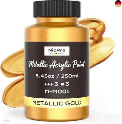 Nicpro Metallic Gold Acrylic Paints, 250ml Large Gold Leaf Paint, Non-Toxic