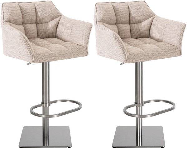 2Er Set Barhocker Damaso Stoff Edelstahl Elfenbein-image