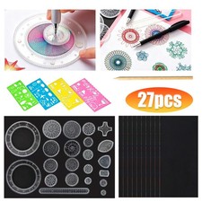 27X Spirograph Paper Box Set Draw Spiral Designs Interlocking Toys Gears Wheels 