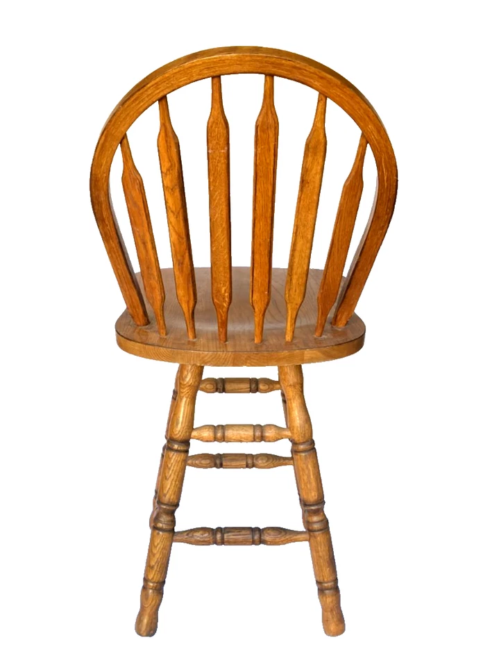 Vintage Solid Oak Wood Arrow Back Swivel Bar Stool Chair - Rare!! - Image 3 of 3