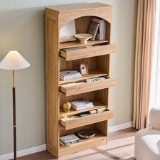 76" Tall Arched Bookcase W/ 1PC Magnetic Lock Drawer Modern Wooden Arch