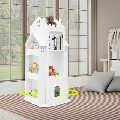 White Rotating Bookcase Kids Room Bookshelf Study Room Storage Display Shelf