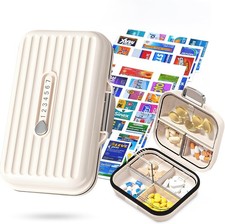 Travel Pill Organizer Box with Labels, 7 Compartments Portable Mini Pill Case, D
