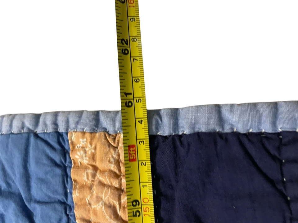 Vintage Hand Stitched Nine Patch Quilt – Mid Century Patchwork – Hand Quilted - Image 4 of 4