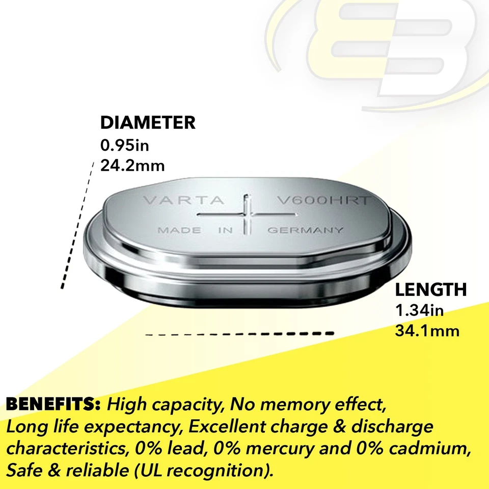 2x Batería VARTA V600HRT 1.2V 600mAh NiMH Compatible con V500HT, 5183454AA Foto 4 de 4