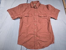 LL Bean Shirt Mens Small Red Short Sleeve Traditional Fit Button Pockets Cotton