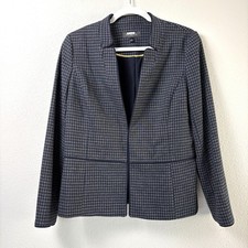 Talbots Blazer Womens 8 Navy Blue Gray Houndstooth Tweed Jacket Career Office