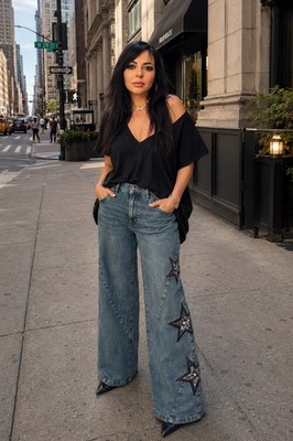 LaMaxx Star Embellished Wide Leg Jeans Sz 14/44. Made in Turkey