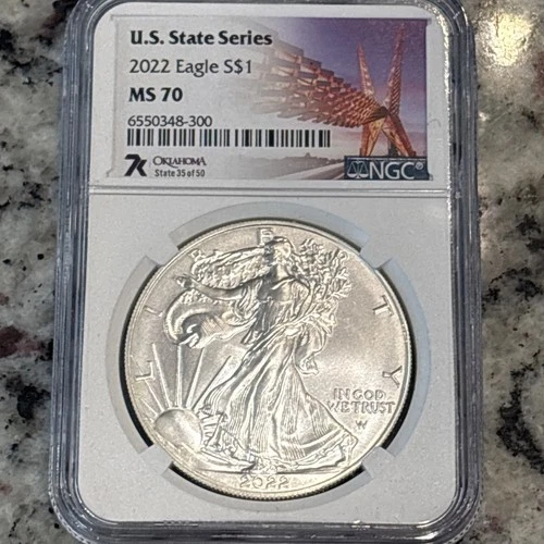 2022 American Silver Eagle NGC MS70 S$1 U.S. State Series - Oklahoma