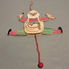 Vintage Santa Claus Wooden Pull String Toy Ornament