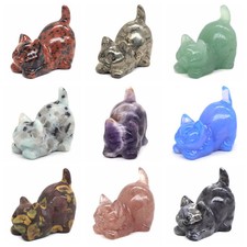 Image of Natural Crystal Cat Figurine Carved Gemstone Mini Kitty Ornament