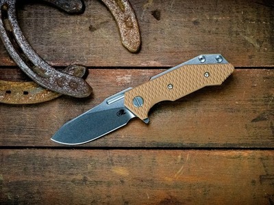 RICK HINDERER KNIVES USA HALFTRACK COYOTE TAN G10 STONEWASH FINISH FLIPPER