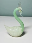 Vintage Murano Art Glass Alfredo Barbini Green Swan Figurine Opalescent
