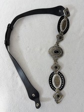 Chico s Genuine Leather Black And Metal Belt Size M/L Concho Statement Adjustabl