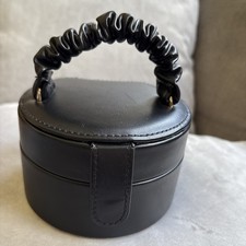 Travel Jewelry Case Black Vinyl w Mirror, Side Pockets, Rings Holder