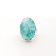Sterling Silver Oval Cabochon Larimar Stone Ring - Size 5.5 C31028783 