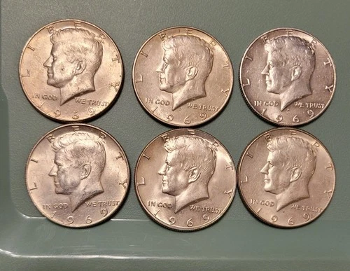 1969 Kennedy Half Dollars. 40% Silver. 1 Coin from a lot of 6.