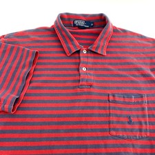 Polo Ralph Lauren Men XL Red Gray Striped Short Sleeve Pocket Polo Shirt Cotton