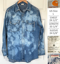 CARHARTT VNTG 1980s DENIM SHIRT S02 DNM DISTRESSED OVERSIZED MADE IN USA US SZ L