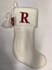 St. Nicholas Square 21 inch White Knitted Initial R Monogram Christmas Stocking