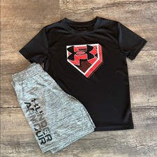 Under Armour Little Boy size 6 Baseball Two-Piece Athletic Tee and Short Set
