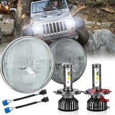 Pair 7 Inch H6024 Glass Round Headlight Housing with H4/9003 LED Headlight