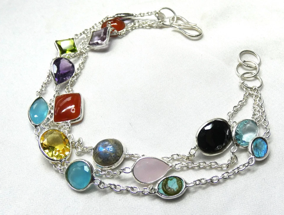 Chalzedon, Karneol,Citrin, Peridot, Blautopas, Onyx usw. Armband 925 Silber NEU* - Bild 4 von 4