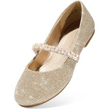 Dream Pairs Big Girls Size 4 Gold Glitter Beaded Mary Jane Ballet Flats Shoes
