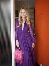 VALENTINO PLEATED SILK-CREPE GOWN DRESS PURPLE IT 40