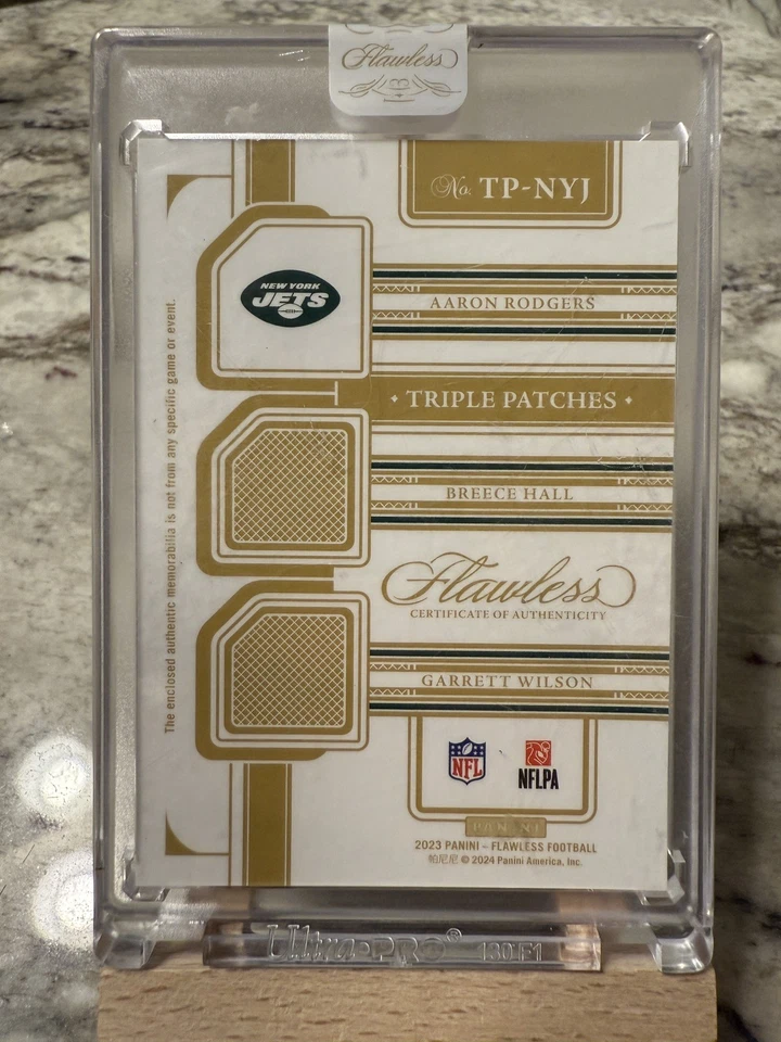  Parche triple impecable 2023 Aaron Rodgers, Hall & Wilson/20 JETS PARCHES LOCOS Foto 2 de 2