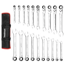 20-Piece Wrench Set, 72 Teeth Ratchet, Chrome Vanadium Steel, Silver