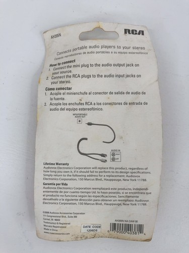 RCA AH205N MP3 3.5mm Adapter Cable Connects Audio Player to Stereo - Picture 2 of 3