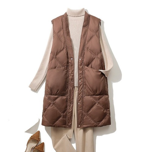 Winter Womens Down Jacket Waistcoat Ultralight Puffer Long Coat Packable Vest - Picture 16 of 20