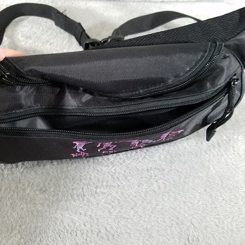 Pink Stuff Fanny Pack Black Pink Embroidered 3 Zip Pockets 1 Hidden Pocket - Picture 3 of 11
