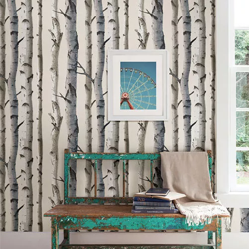 Papel pintado Wallpops Country Chic abedul pelar y pegar negro gris blanco NU Foto 4 de 4