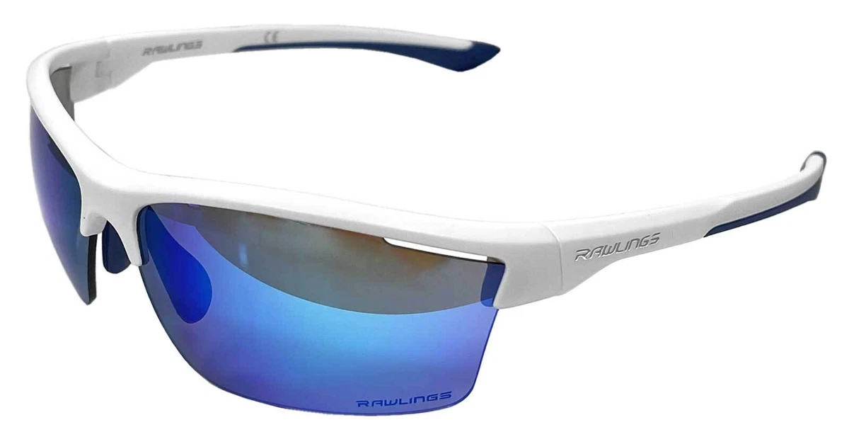 Rawlings LTS Men s Adult Sport Sunglasses White Frame With Blue Mirror Lenses