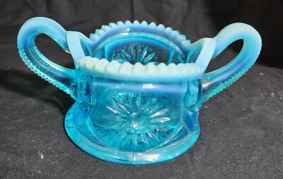 c. 1905 Sunburst on Shield (Diadem) by Northwood BLUE OPALESCENT Breakfast Sugar