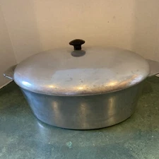 Rare Vintage Polished Aluminum Roaster W/Lid *Logo Unreadable *USA *Mid Century